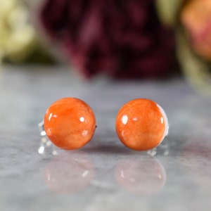 Spiny oyster earrings, Spiny oyster round cabochon earrings ,Spiny oyster sterling post earrings