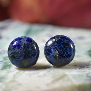 Azurite Malachite Cabochon Post earrings set in solid sterling silver
