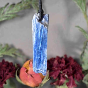 Raw Blue Kyanite Combo Necklace, Kyanite Pendant, Raw Kyanite Necklace with adjustable cord