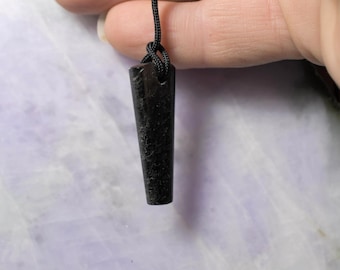 Hand Cut Nuummite Pendant Necklace, Rare Greenland Stone (37x13x6mm)