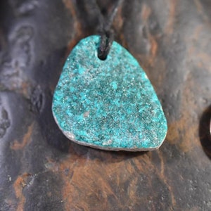 Natural Dioptase Ashirite Pendant ,Raw Crystal Druzy Pendant Cabochon, Dioptase Necklace