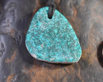 Natural Dioptase Ashirite Pendant ,Raw Crystal Druzy Pendant Cabochon, Dioptase Necklace