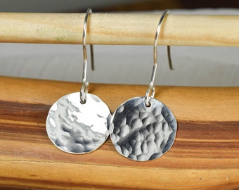 Hammered Disc Sterling Silver  Earrings,  Sterling Silver  Hammered Earrings, High Polish, Disc Earrings, Ready to Ship