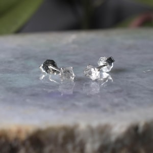 Herkimer diamond post Earrings with small Herkimer diamond quartz crystal, 3-6 mm Herkimer stud earrings Lightweight Sterling