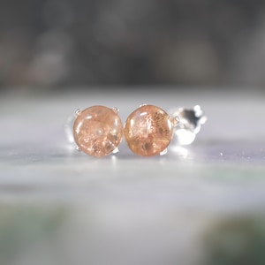 Oregon  Sunstone gemstone prong stud earrings, top quality Natural  sun stone silver post earrings round bead sunstone earrings