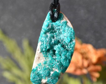 Natural Dioptase Ashirite Pendant ,Raw Crystal Druzy Pendant Cabochon, Dioptase Necklace