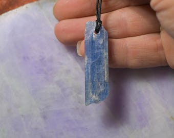 Blue Kyanite Combo Necklace, Polished Kyanite Pendant,Kyanite Necklace with adjustable cord