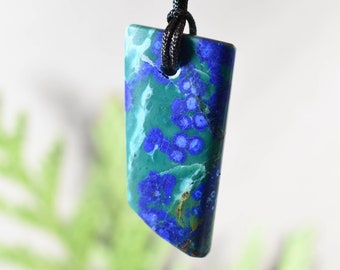 AZURITE Malachite Hand carved  Pendant with cord  azurite  stone pendant Azurite Malachite Necklace