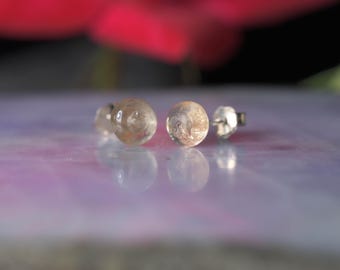 Oregon Sunstone ädelsten örhängen, högkvalitativa naturliga solsten silverörhängen runda pärlor solsten örhängen