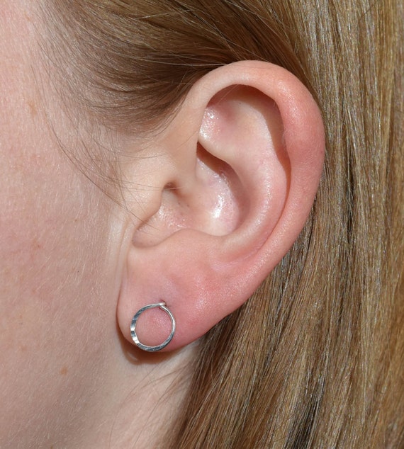 Silver Open Circle Post Earrings Hammered Sterling Silver