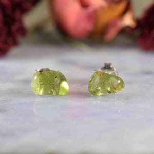 Peridot Natural Polished  gemstone Post earrings, top quality prong set natural Peridot stud earrings sterling silver peridot post earrings