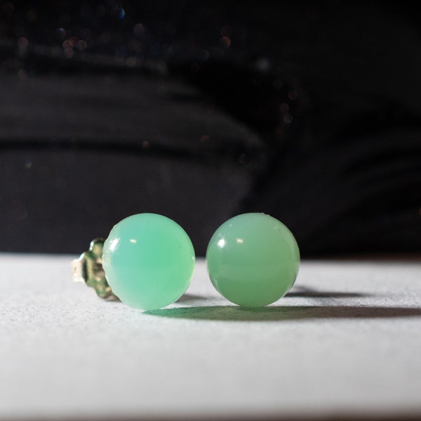 Chrysoprase Natural stone earrings green ,Agate Chrysoprase post earrings , chrysoprase green agate earrings in sterling silver