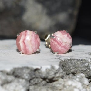 Rhodocrosite Gem Natural prong Post Earrings Rhodochrosite  rhodochrosite crystal Earrings- rhodochrosite stud earrings - pink rhodochrosite