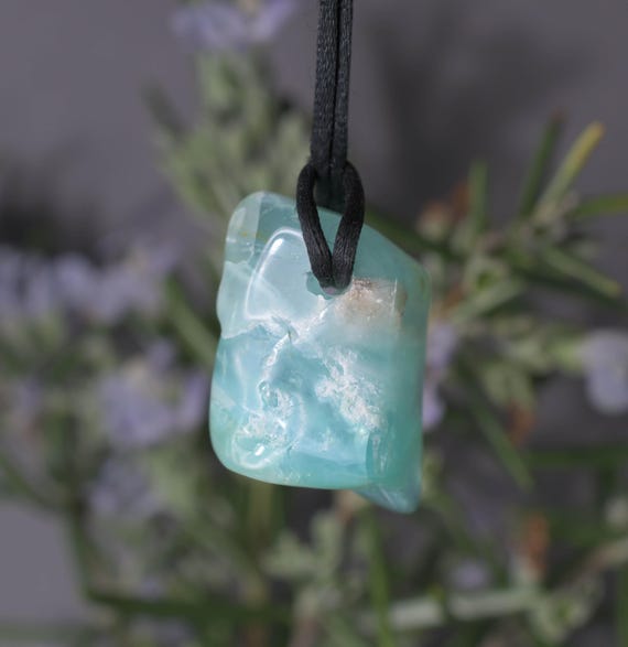 Blue Opal  Pendant • Beautiful Sky Blue Rough Opal pendant,Andean Blue Opal Necklace,Meditation Stone,Healing Stone