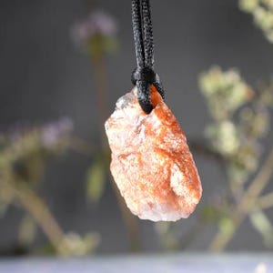 Orange Indian  Sunstone gemstone Pendant Necklace, top quality Natural  sun stone crystal uncut Crystal with cord