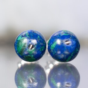 Azurite Malachite Bead Post earrings set in solid sterling silver