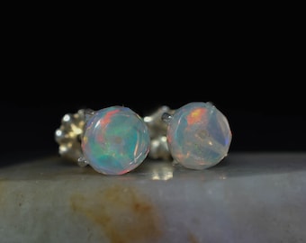 Ethiopian Opal prong stud  Earrings with Sterling silver post and backs,October Birthstone Earrings