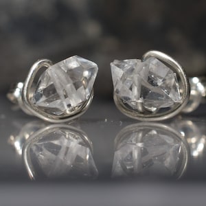 Herkimer diamond post Earrings with Herkimer diamond quartz crystal, 6 mm Herkimer stud earrings Lightweight Sterling