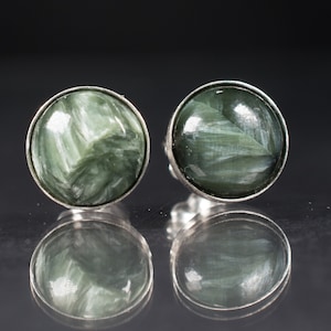 Seraphinite Cabochon bezel set 8 mm cabochon Post earrings set in solid sterling silver