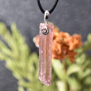 Pink Tourmaline Natural  crystal Pendant  sterling silver wire wrap