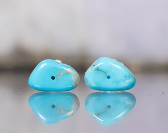 Sleeping Beauty Turquoise Earrings Sterling Gemstone Birthstone Earrings Simple Modern Earrings Understated Earrings Silver Open Hoop