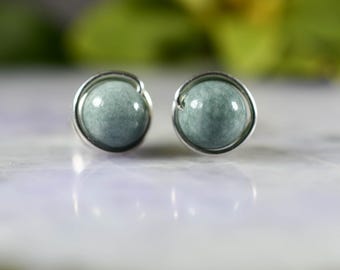 Guatemalan Jade Sterling Silver Stud Earrings, 8mm