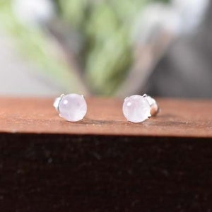 Boucles d&#39;oreilles en argent sterling avec quartz rose et cabochon en quartz rose, 6 mm, boucles d&#39;oreilles en quartz rose légères