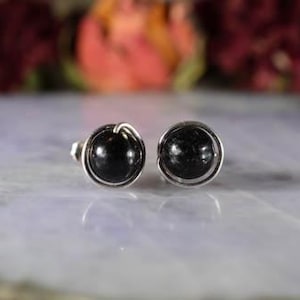 Shungite Sterling Silver post Earrings with Shungite bead 8mm jade post earrings , Pair Shungite stud earrings Lightweight