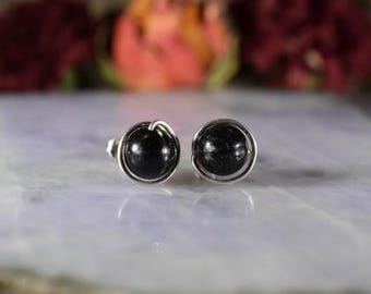 Clous d'oreilles en argent sterling shungite, perle 8 mm