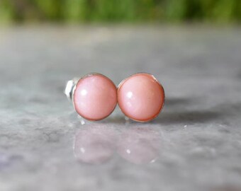 Pink Opal Stud  Earrings , Sterling silver post and backs,Peruvian pink opal Post earrings ,October Birthstone Earrings