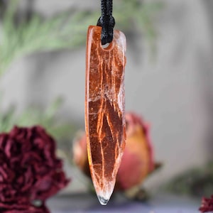 Orange Indian  Sunstone gemstone Pendant Necklace, top quality Natural  sun stone crystal uncut Crystal with cord