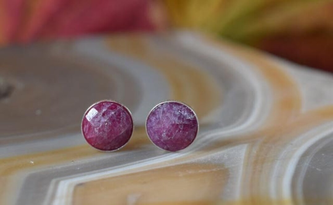Ruby Posts With Red Ruby Gemstone Post Earrings, Rose Cut Ruby Polished Post Earrings ...