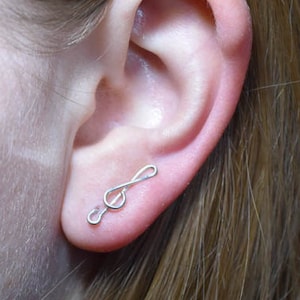 Treble clef Ear Climbers Earrings , Ear Climbers Earrings, Ear Climber, Silver Ear Pins, Climber Earrings,  Sliver Earrings,Ear Crawlers