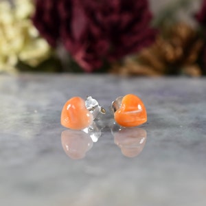 Spiny oyster Heart earrings, Spiny oyster Heart cabochon earrings ,Spiny oyster sterling post earrings
