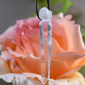 Quartz crystal Lemurian crystal wand of light pendant Necklace with cord , Natural Columbian  Crystal Necklace