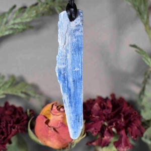 Raw Blue Kyanite Combo Necklace, Kyanite Pendant, Raw Kyanite Necklace with adjustable cord