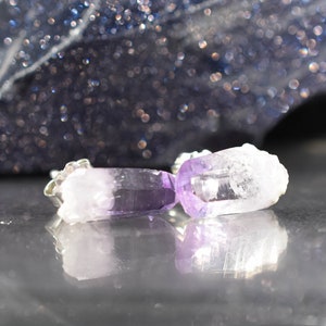 Amethyst Quartz crystal Post Earrings Natural Vera Cruz Mexico Crystal sterling Silver post setting amethyst crystal post earrings