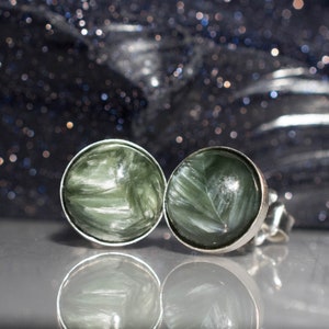 Seraphinite Cabochon bezel set 6 mm cabochon Post earrings set in solid sterling silver