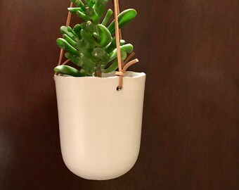 Vintage Ceramic Planter/Hanging Planter/White Ceramic Planter/White Hanging Planter