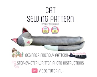 Cat Draught Excluder Sewing Pattern, Beginner Friendly (A4 PDF)
