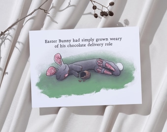 Quirky Easter Bunny Greetings Card, Funny Chocolate-Lover Bunny, Printable PDF
