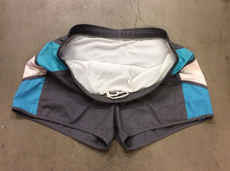 Draw String Waist Men/'s Ocean Breeze Hawaii Swimsuit Gray with Aqua and Cream side patch 80/'s