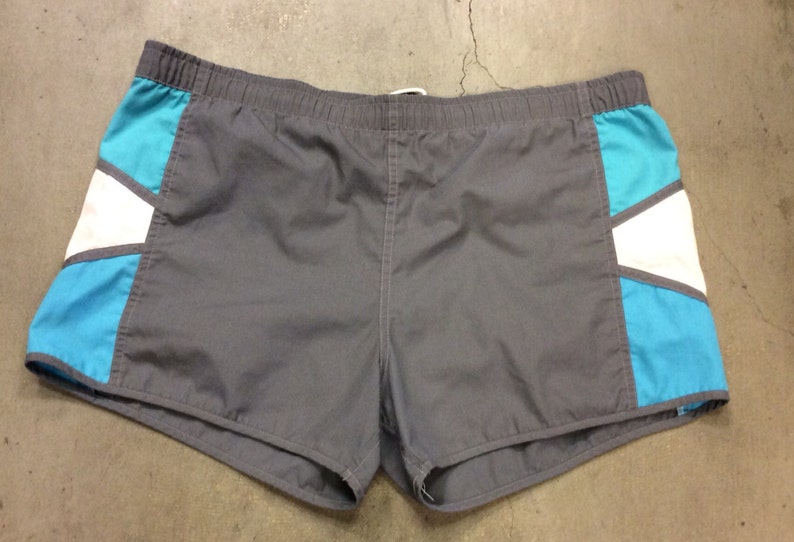 Draw String Waist Men/'s Ocean Breeze Hawaii Swimsuit Gray with Aqua and Cream side patch 80/'s