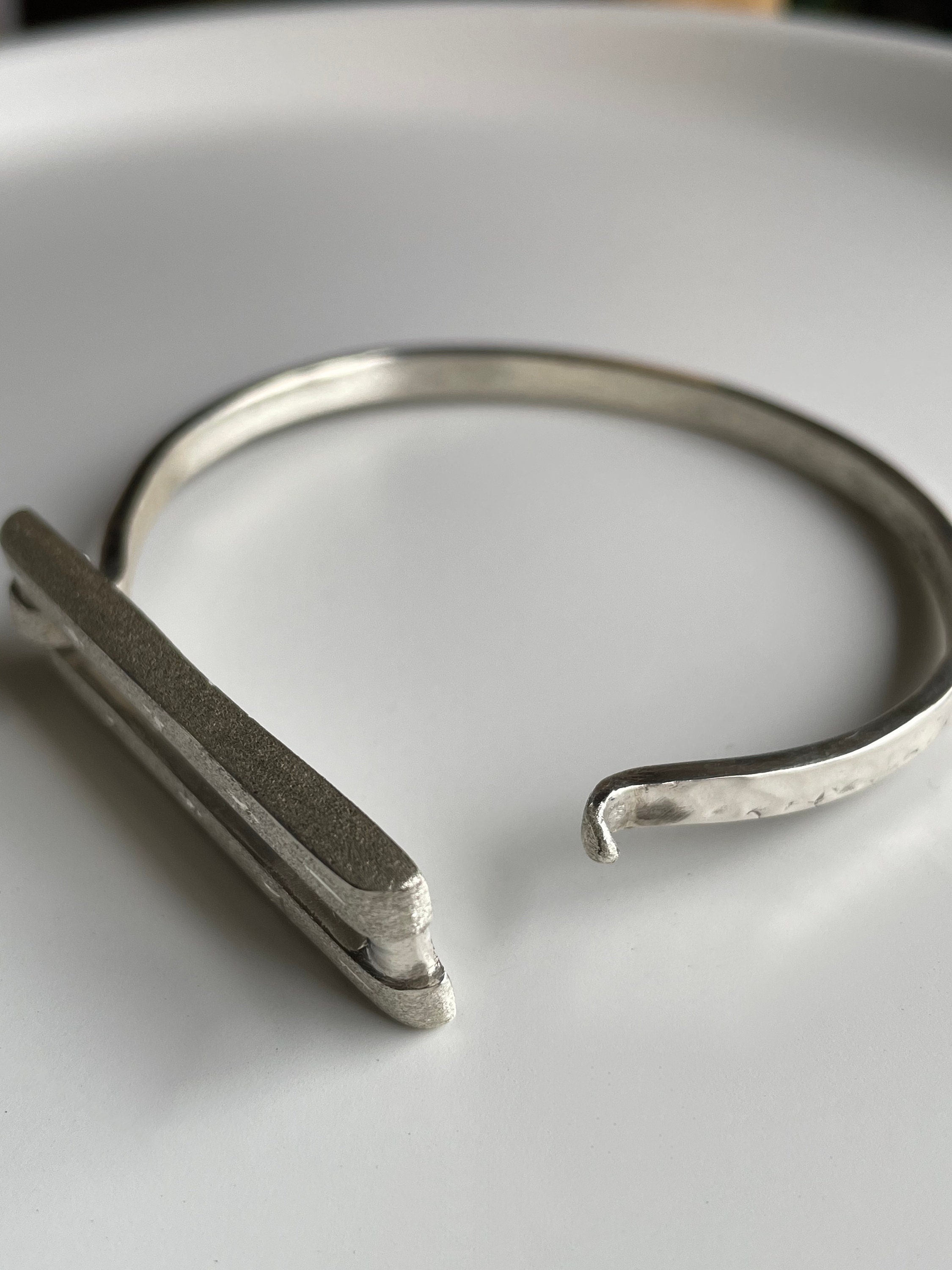 Sterling Silver Open Bracelet, Diamond Finish Jewelry, Womens Textured