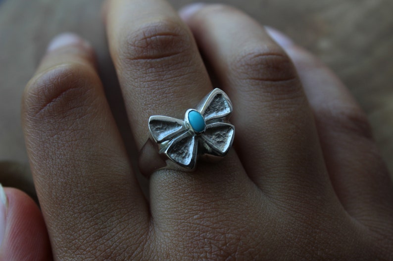 Handmade Dainty Ring Statement Ring Womens Feminine Ring Gemstone Ring Sterling Silver Butterfly Ring with Turquoise