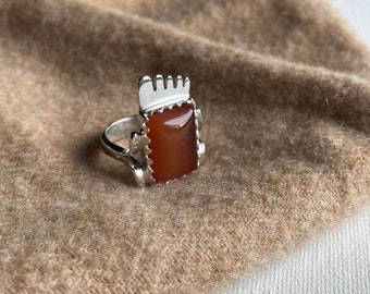 Bold Carnelian Ring, Recycled Ring,  Womens Silver Ring, Chunky Ring, Gemstone Ring, Sterling Silver Jewelry, Abstract Ring, Weird Ring