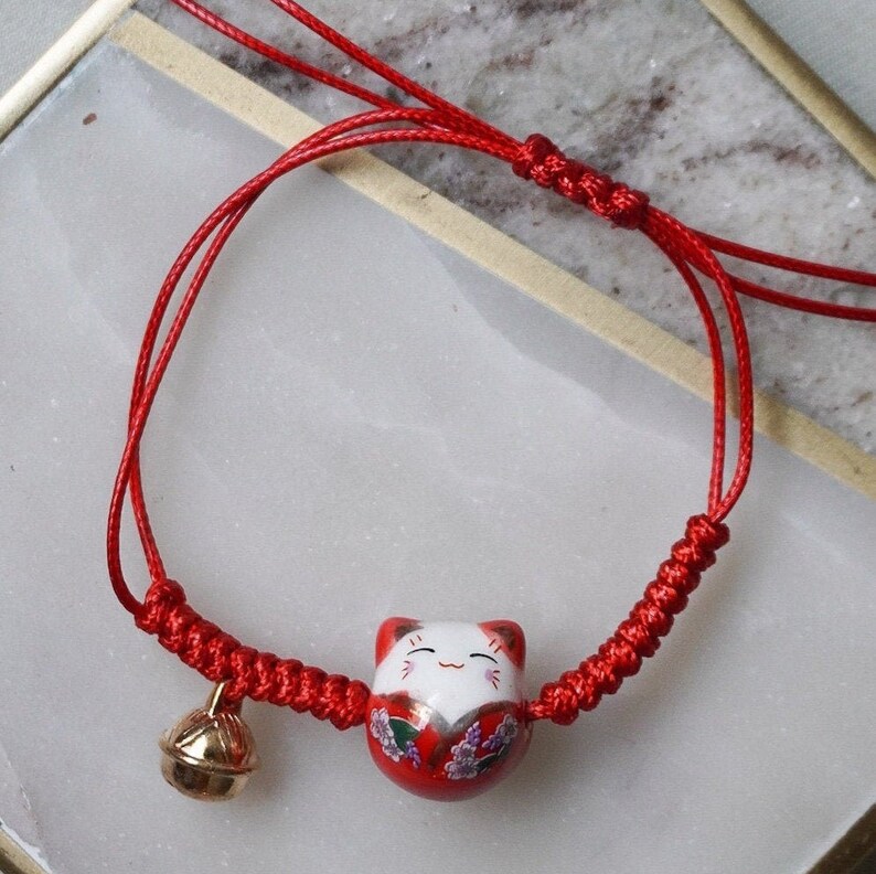 Lucky Cat Bracelet Maneko Cat Adjustable Bracelet Etsy