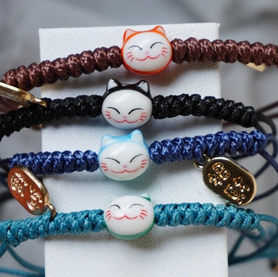 Lucky Cat Bracelet Maneko Cat Adjustable Bracelet Etsy