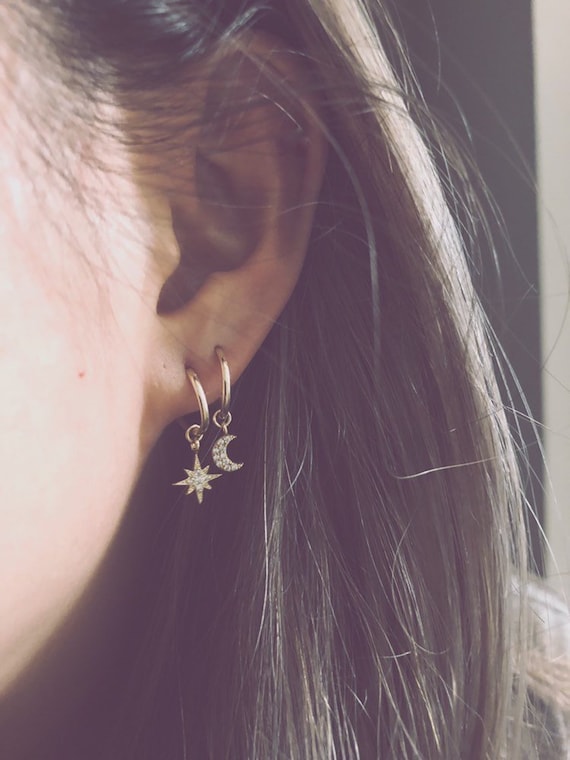Shiny moon hoop earrings gold filled
