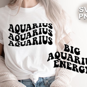 Verseau, Big Aquarius Energy SVG + PNG | onduleux rétro vintage bulle lettres zodiaque astrologie carte de naissance | fichier de coupe silhouette cricut